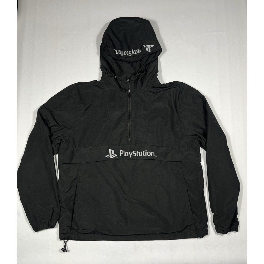 H&M Sony Playstation Windbreaker Mens Medium Black Half Zip Pullover Hoodie
